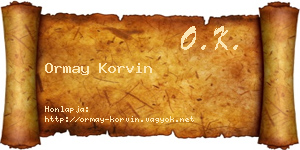 Ormay Korvin névjegykártya